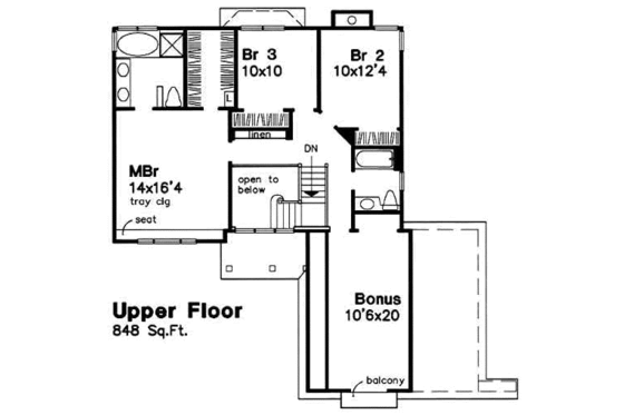 Floor Plan - Upper Floor for Traditional House Plan #50-190 - 3 bed, 2.5 bath