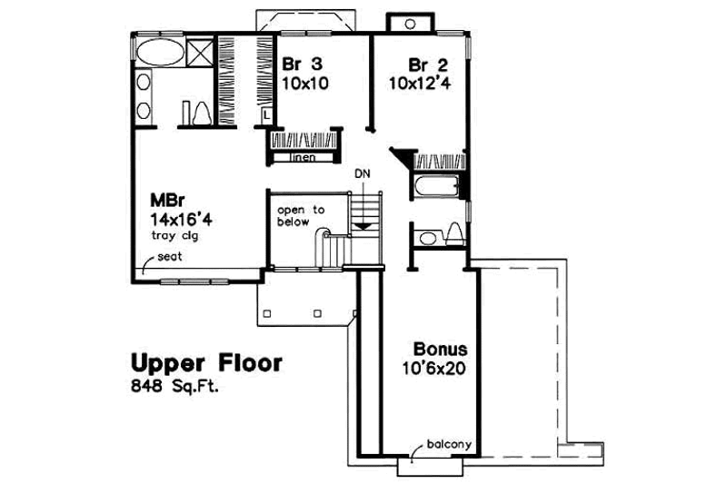 House Blueprint - Floor Plan - Upper Floor for Traditional House Plan #50-190 - 3 bed, 2.5 bath