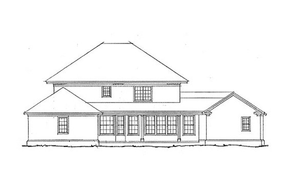 Southern Colonial style home, rear elevation