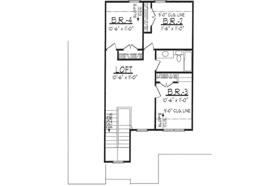 Floor Plan - Upper Floor for Traditional House Plan #62-142 - 3 bed, 2.5 bath