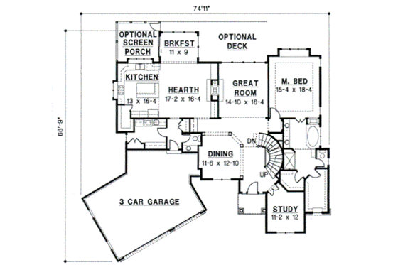 Floor Plan - Main Floor for Traditional House Plan #67-458 - 4 bed, 3.5 bath