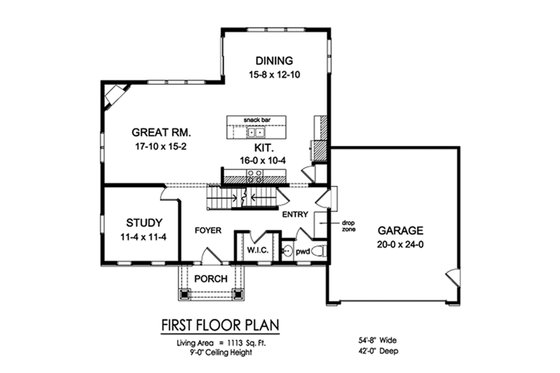 Floor Plan - Main Floor for Traditional House Plan #1010-240 - 3 bed, 2.5 bath