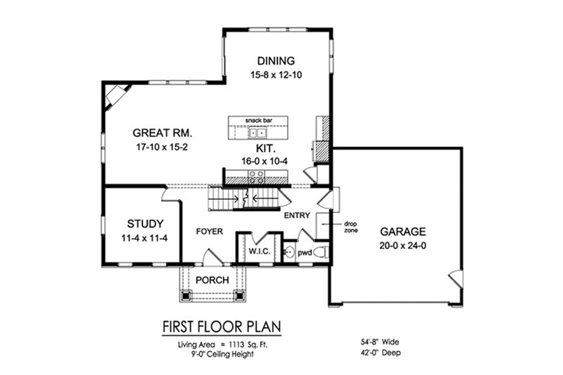 Architectural House Design - Floor Plan - Main Floor for Traditional House Plan #1010-240 - 3 bed, 2.5 bath