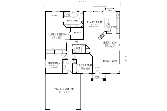 Floor Plan - Main Floor for Adobe / Southwestern House Plan #1-364 - 3 bed, 2 bath
