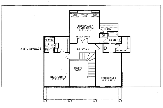 Floor Plan - Upper Floor for Southern House Plan #17-2007 - 5 bed, 4 bath