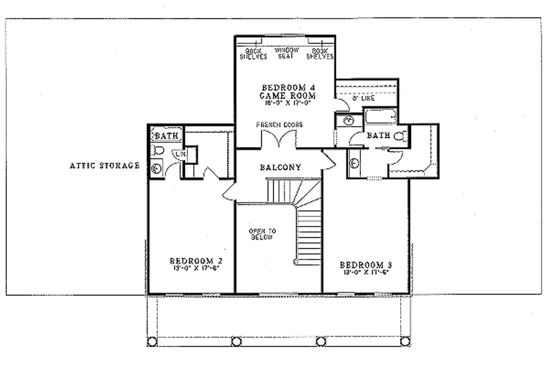 House Design - Floor Plan - Upper Floor for Southern House Plan #17-2007 - 5 bed, 4 bath