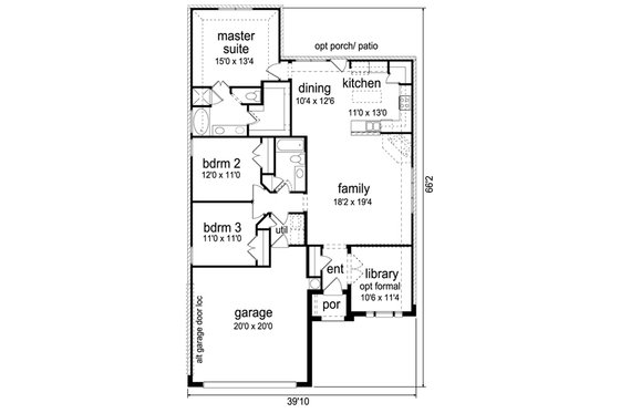 Floor Plan - Main Floor for Traditional House Plan #84-551 - 3 bed, 2 bath