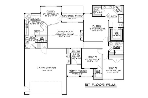 Floor Plan - Main Floor for Craftsman House Plan #1064-60 - 3 bed, 2 bath