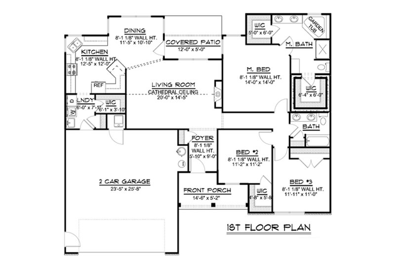 House Blueprint - Floor Plan - Main Floor for Craftsman House Plan #1064-60 - 3 bed, 2 bath
