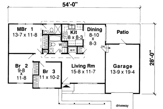 Floor Plan - Main Floor for Ranch House Plan #312-542 - 3 bed, 2 bath
