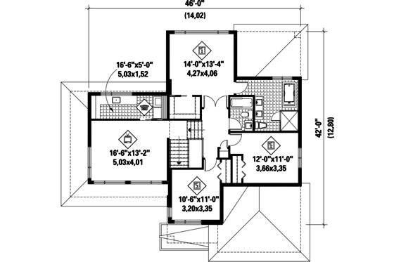 Floor Plan - Upper Floor for Contemporary House Plan #25-4263 - 3 bed, 2.5 bath
