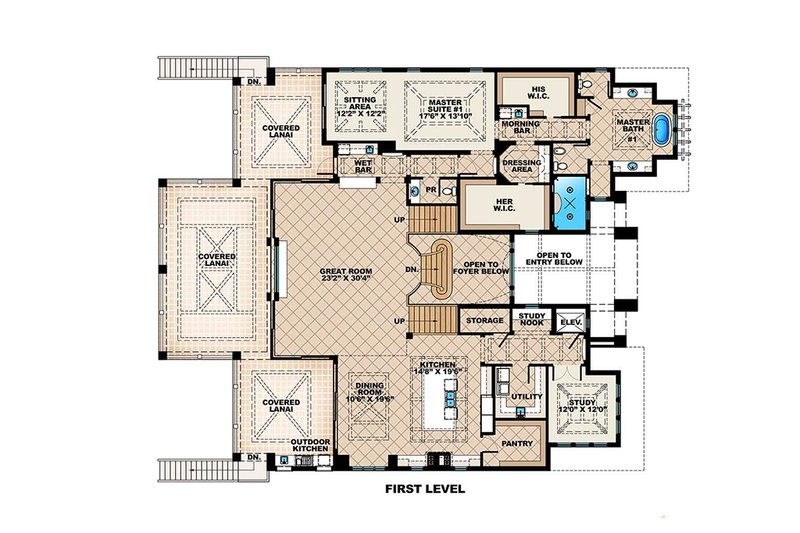 Architectural House Design - Floor Plan - Main Floor for Beach House Plan #27-488 - 4 bed, 4.5 bath