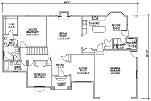 Floor Plan - Main Floor for Ranch House Plan #5-120 - 2 bed, 2.5 bath
