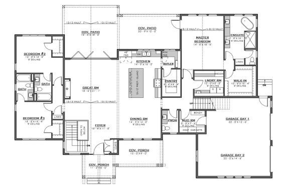 Floor Plan - Main Floor for Ranch House Plan #1086-3 - 3 bed, 3.5 bath
