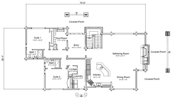 Home Plan - Log Floor Plan - Main Floor Plan #451-28