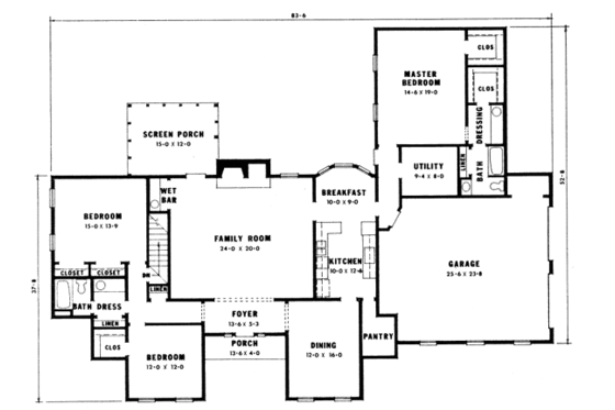 Floor Plan - Main Floor for Ranch House Plan #10-150 - 3 bed, 2 bath