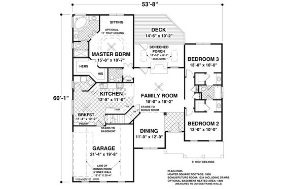 Floor Plan - Main Floor for Colonial House Plan #56-590 - 3 bed, 2.5 bath