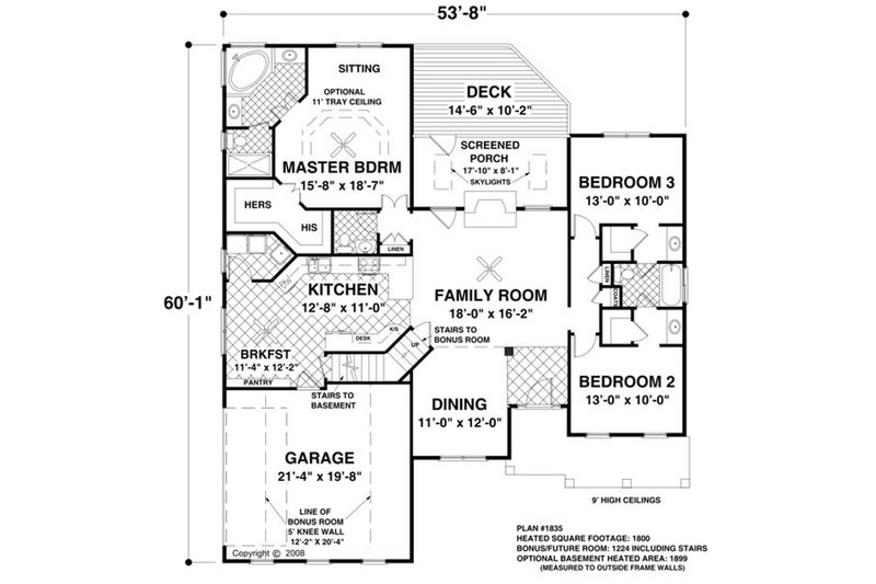 Architectural House Design - Floor Plan - Main Floor for Colonial House Plan #56-590 - 3 bed, 2.5 bath