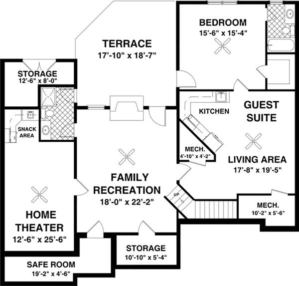 Southern Floor Plan - Lower Floor Plan #56-632