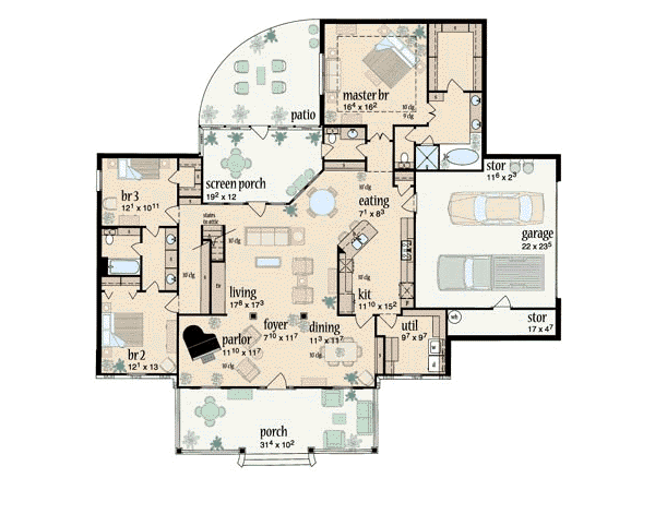 Architectural House Design - Farmhouse Floor Plan - Main Floor Plan #36-202