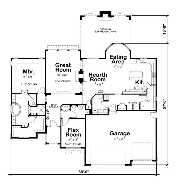 House Plan Design - Ranch Floor Plan - Main Floor Plan #20-2306