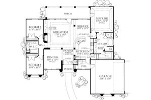 Floor Plan - Main Floor for Mediterranean House Plan #80-113 - 3 bed, 2 bath