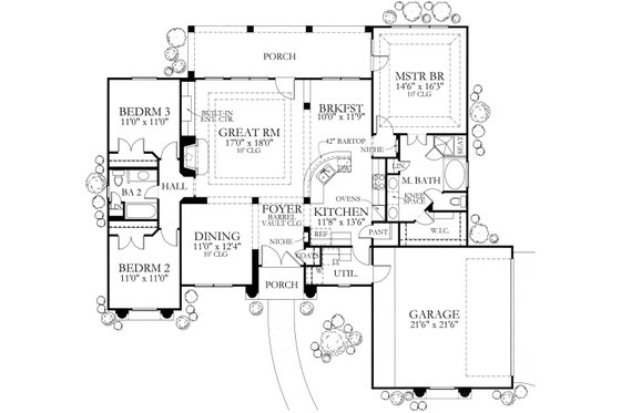 Floor Plan - Main Floor for Mediterranean House Plan #80-113 - 3 bed, 2 bath