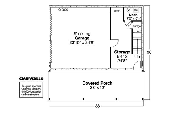Floor Plan - Main Floor for Craftsman House Plan #124-941 - 1 bed, 1 bath