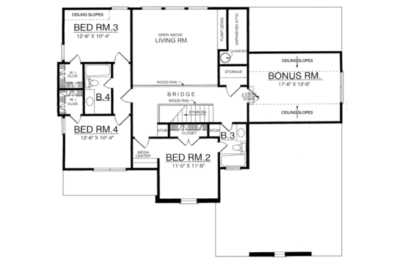 Floor Plan - Upper Floor for European House Plan #40-327 - 4 bed, 3.5 bath