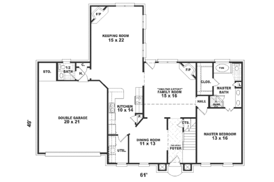 Floor Plan - Main Floor for European House Plan #81-259 - 4 bed, 3 bath