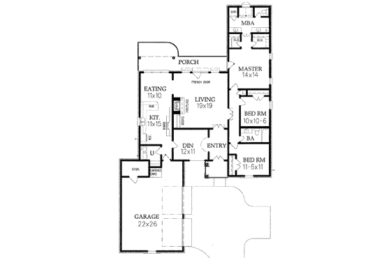Floor Plan - Main Floor for Traditional House Plan #15-118 - 3 bed, 2 bath