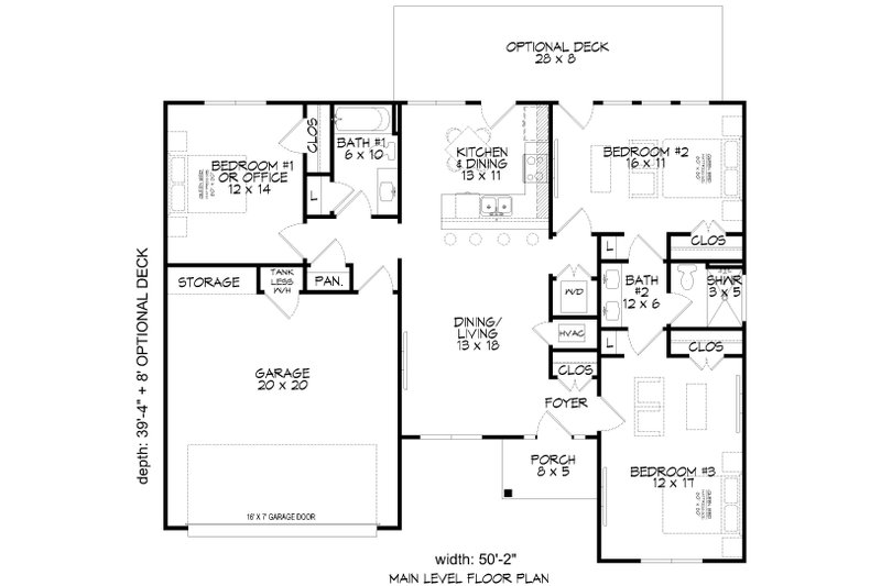 Craftsman Style House Plan - 3 Beds 2 Baths 1329 Sq/Ft Plan #932-1036 ...