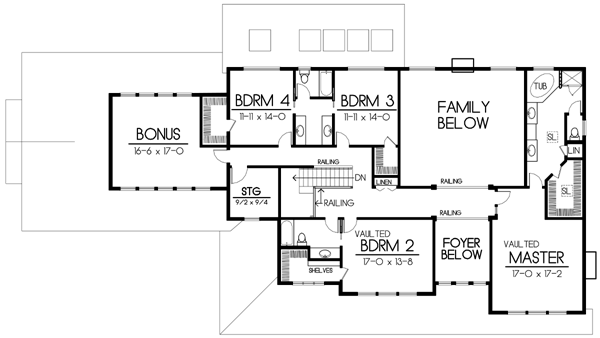 House Design - Traditional Floor Plan - Upper Floor Plan #100-425