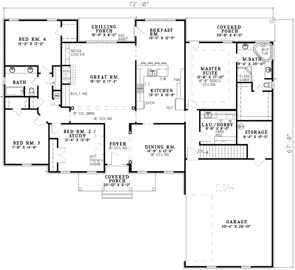 Colonial Style House Plan - 4 Beds 2 Baths 2502 Sq/Ft Plan #17-121 ...