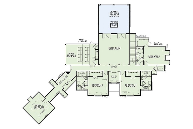 Home Plan - Floor Plan - Upper Floor for European House Plan #17-2366 - 6 bed, 6.5 bath