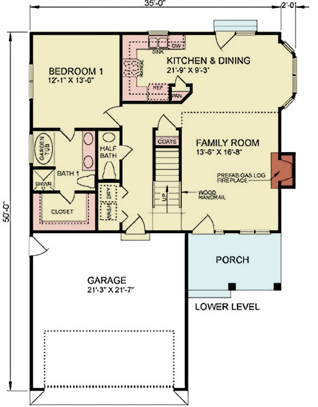 Traditional Style House Plan - 3 Beds 2.5 Baths 1401 Sq/Ft Plan #54-659 ...