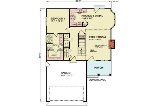 Floor Plan - Main Floor for Traditional House Plan #54-659 - 3 bed, 2.5 bath