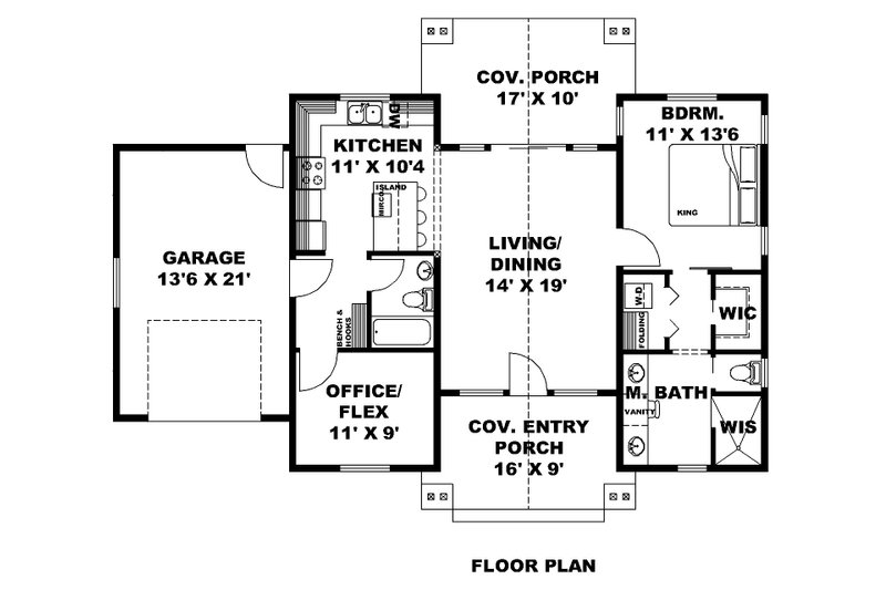 Architectural House Design - Floor Plan - Main Floor for Farmhouse House Plan #117-986 - 1 bed, 2 bath