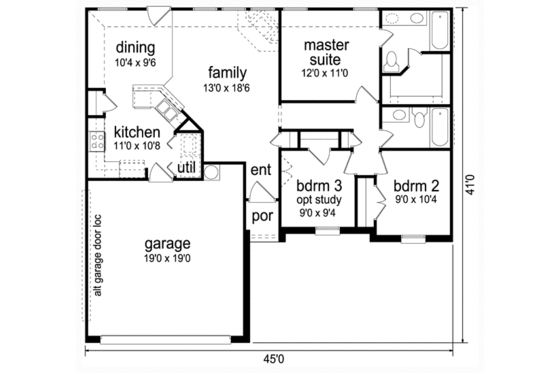 Floor Plan - Main Floor for Traditional House Plan #84-537 - 3 bed, 2 bath