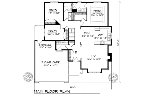 Floor Plan - Main Floor for Traditional House Plan #70-133 - 3 bed, 2 bath