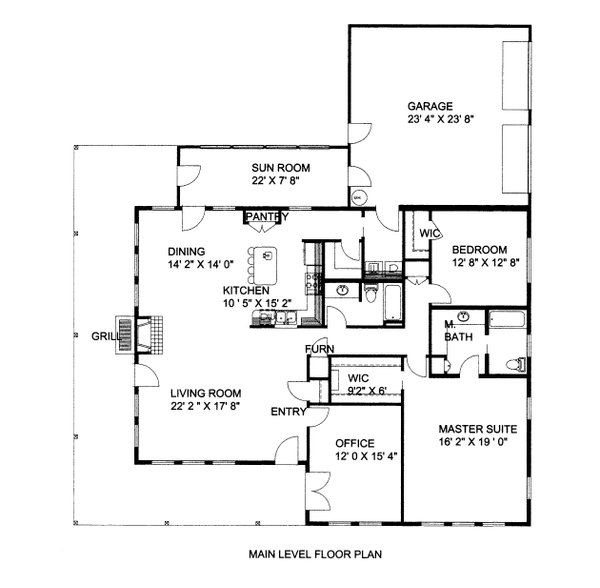 Floor Plan - Main Floor for Ranch House Plan #117-1100 - 2 bed, 2 bath