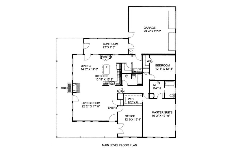 House Design - Floor Plan - Main Floor for Ranch House Plan #117-1100 - 2 bed, 2 bath