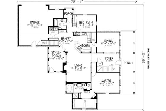 Floor Plan - Main Floor for Colonial House Plan #410-201 - 4 bed, 3 bath