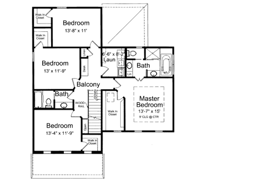 Floor Plan - Upper Floor for Traditional House Plan #46-513 - 4 bed, 2.5 bath