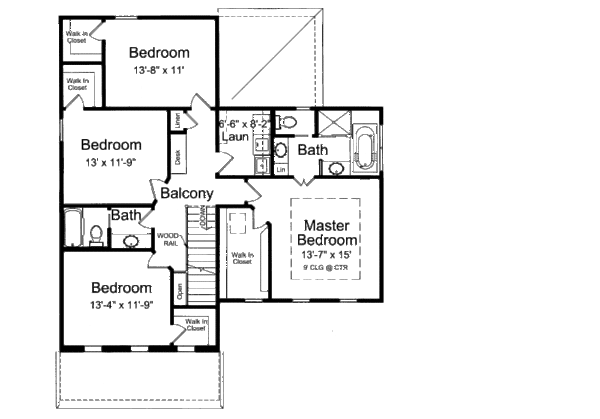 Traditional Floor Plan - Upper Floor Plan #46-513