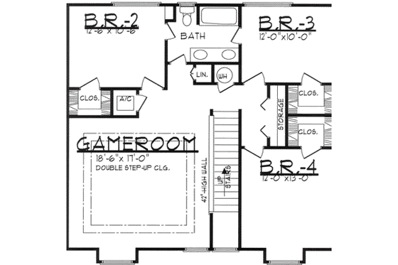 Floor Plan - Upper Floor for Country House Plan #62-121 - 4 bed, 2.5 bath