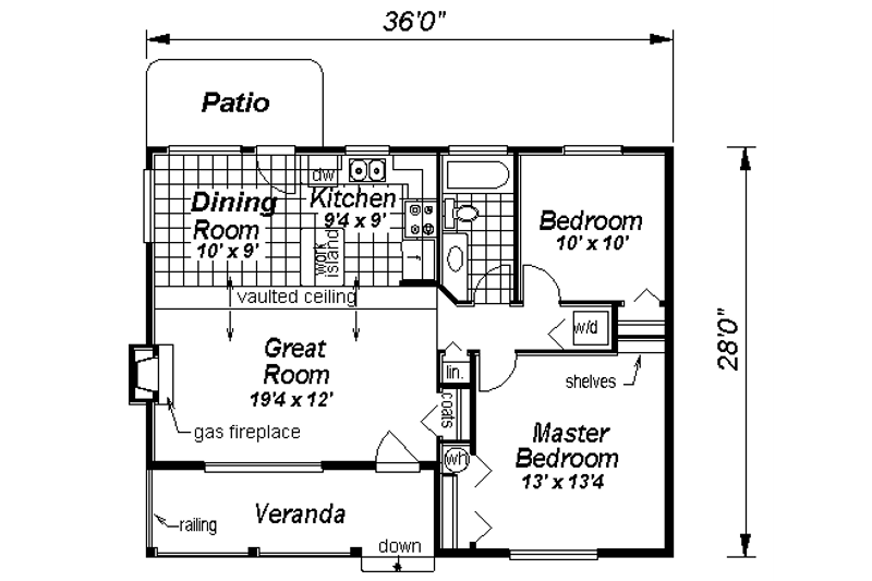 Dream House Plan - Floor Plan - Main Floor for Cottage House Plan #18-1052 - 2 bed, 1 bath