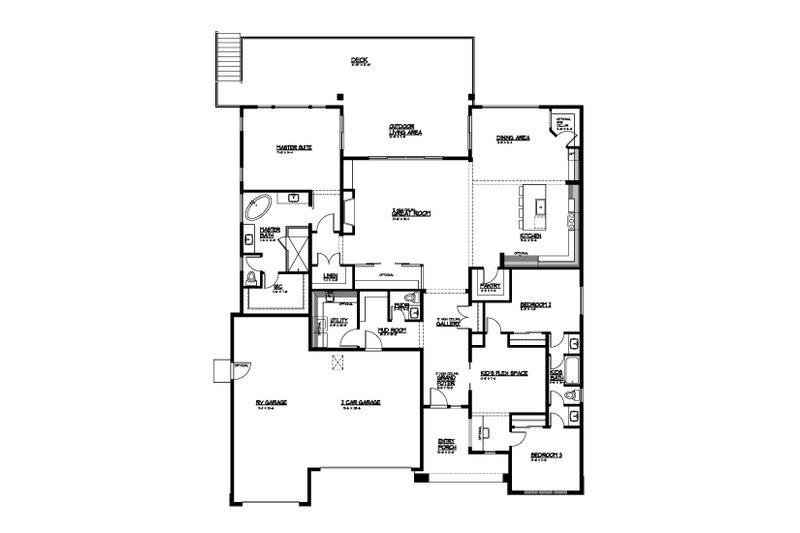 House Plan Design - Floor Plan - Main Floor for Ranch House Plan #569-65 - 3 bed, 2.5 bath