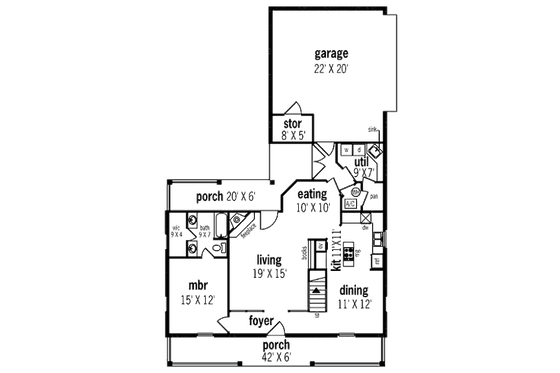 Floor Plan - Main Floor for Traditional House Plan #45-303 - 3 bed, 2 bath