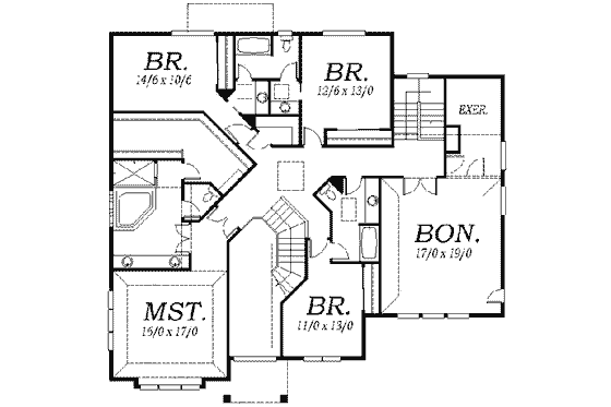 Floor Plan - Upper Floor for Victorian House Plan #130-140 - 4 bed, 2.5 bath